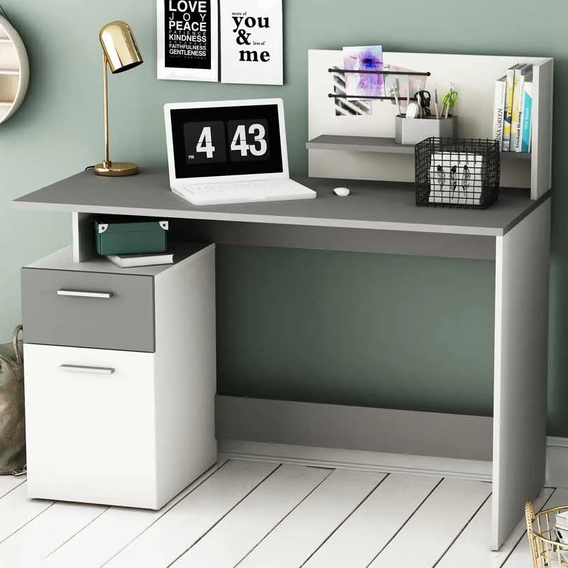 Scrivania Miroytengo Piatto multimediale bianco e grigio scuro 122 cm