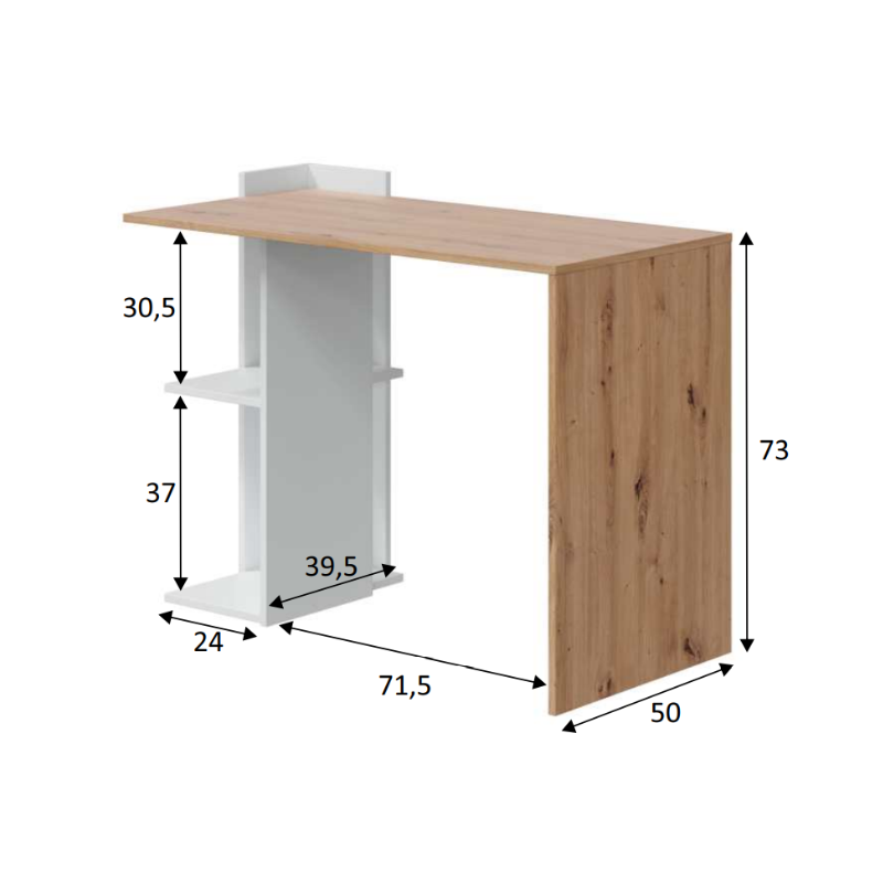Miroytengo Mesa escritorio Kenia en color roble nodi y blanco artik 78x100x52 cm