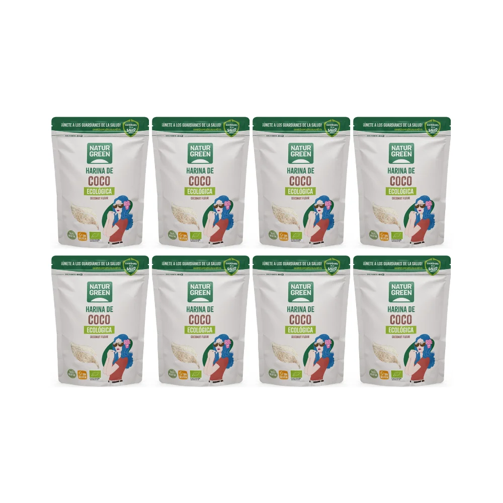 Pack 8x NaturGreen Harina de Coco Ecológica 500g - Rico en Fibra