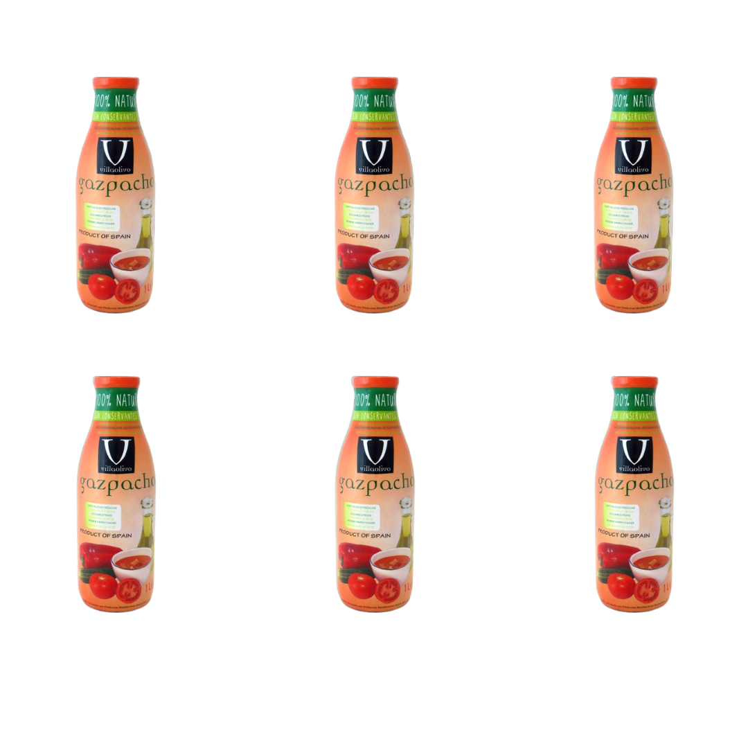 Villaolivo -  Pack 6 unidades  Gazpacho tradicional  Gazpacho cristal 1L  100% Natural