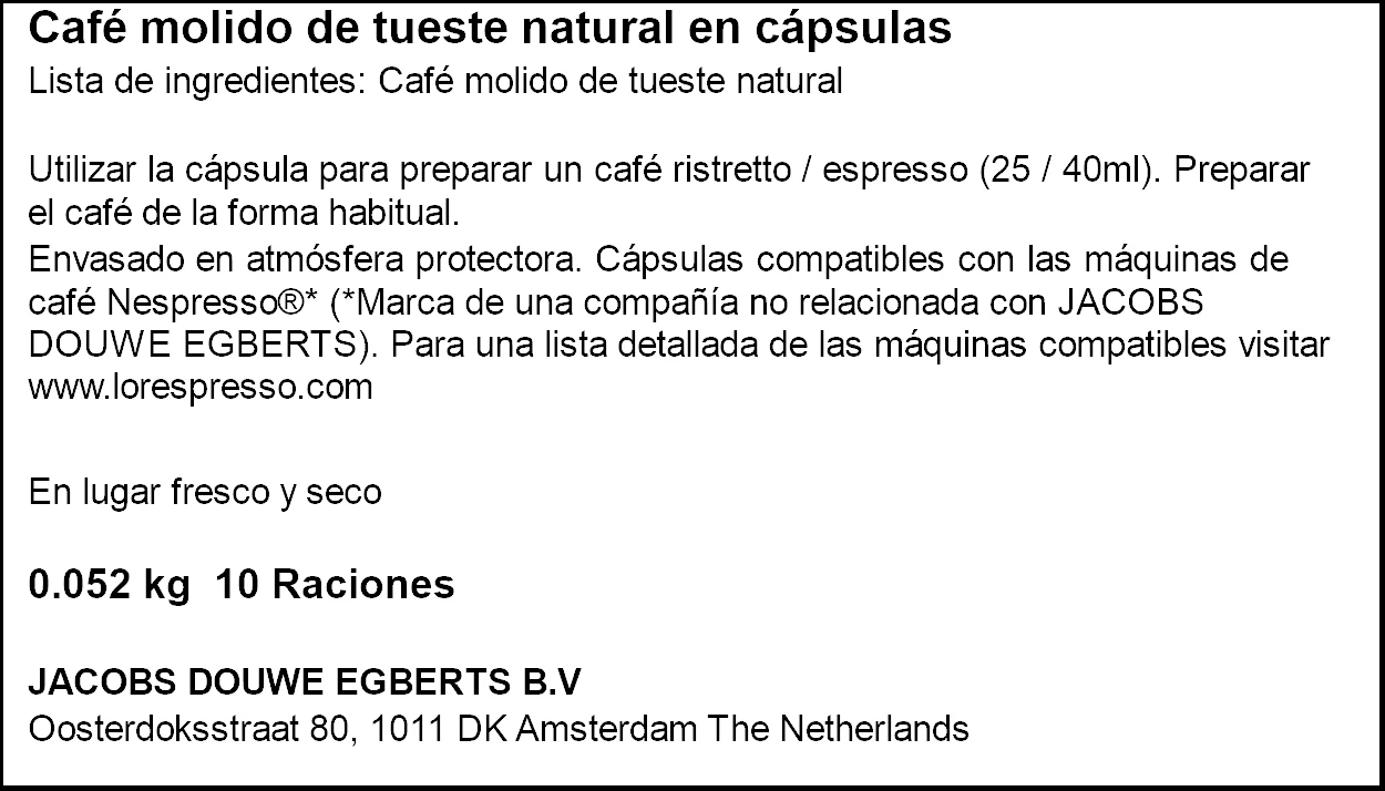 Pack de 10 - LOr Espresso Café Ristretto Intensidad 11compatibles con máquinas Nespresso (R)* (10 Paquetes de 10 cápsulas)