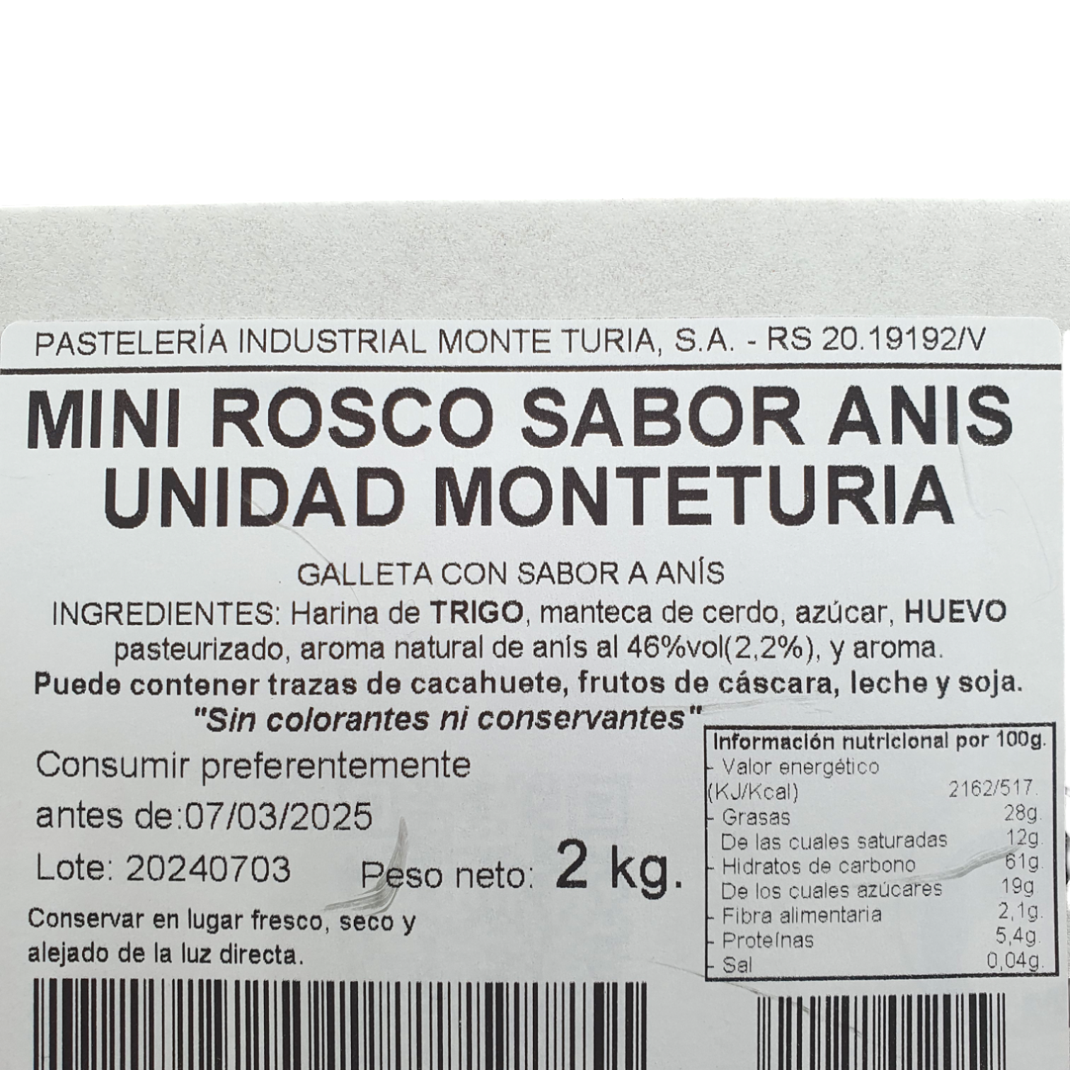 Roscos de Anis - Caja 2 Kilos - Rollitos de Anis Mini - Envueltos Individualmente - Rollos de Anis Monte Turia