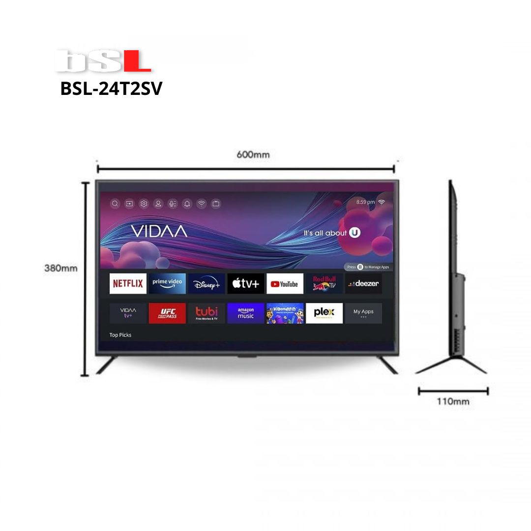 BSL-24T2SV VIDAA SMART TV 24 Pulgadas | WIFI | RJ45 | Resolución FULL HD 1920x1080p | USB | DVBT2/S2/C | Youtube, Netflix, Disney +, Dazn, Prime | HDMI