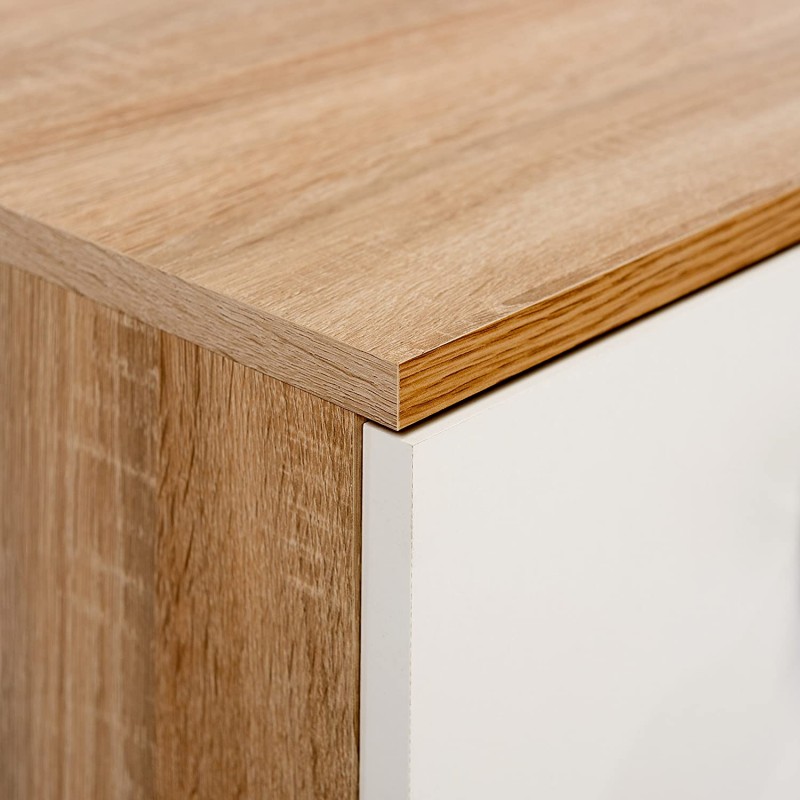 Mesita de noche modelo Champion de 2 cajones. Color estructura cambria con cajones blanco