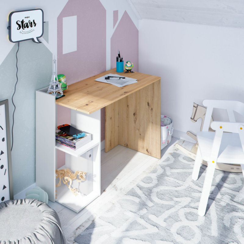 Miroytengo Mesa escritorio Kenia en color roble nodi y blanco artik 78x100x52 cm