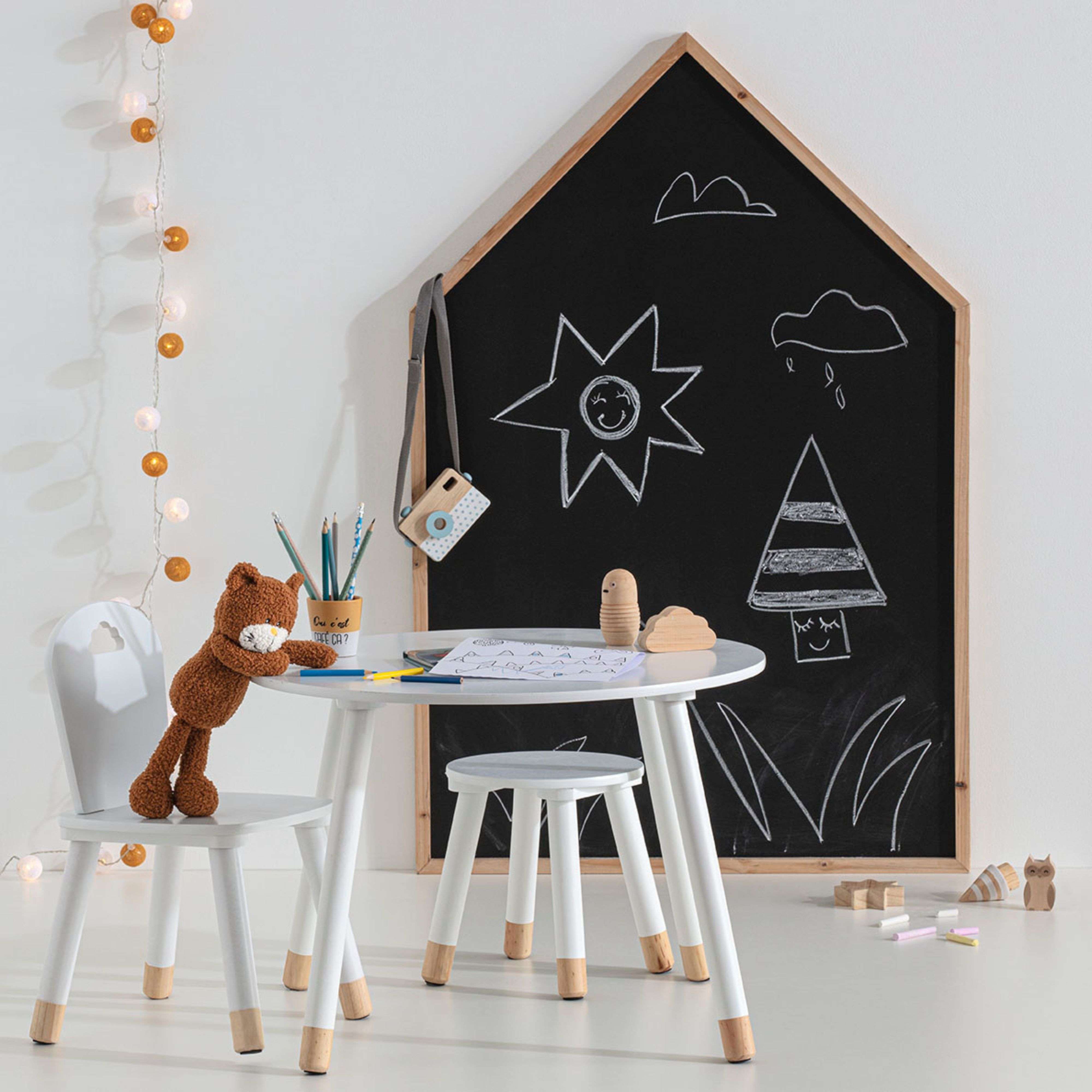 Miroytengo Pack Infantil Mesa + Silla + Taburete Douceur Dormitorio Infantil Melamina Color Blanco