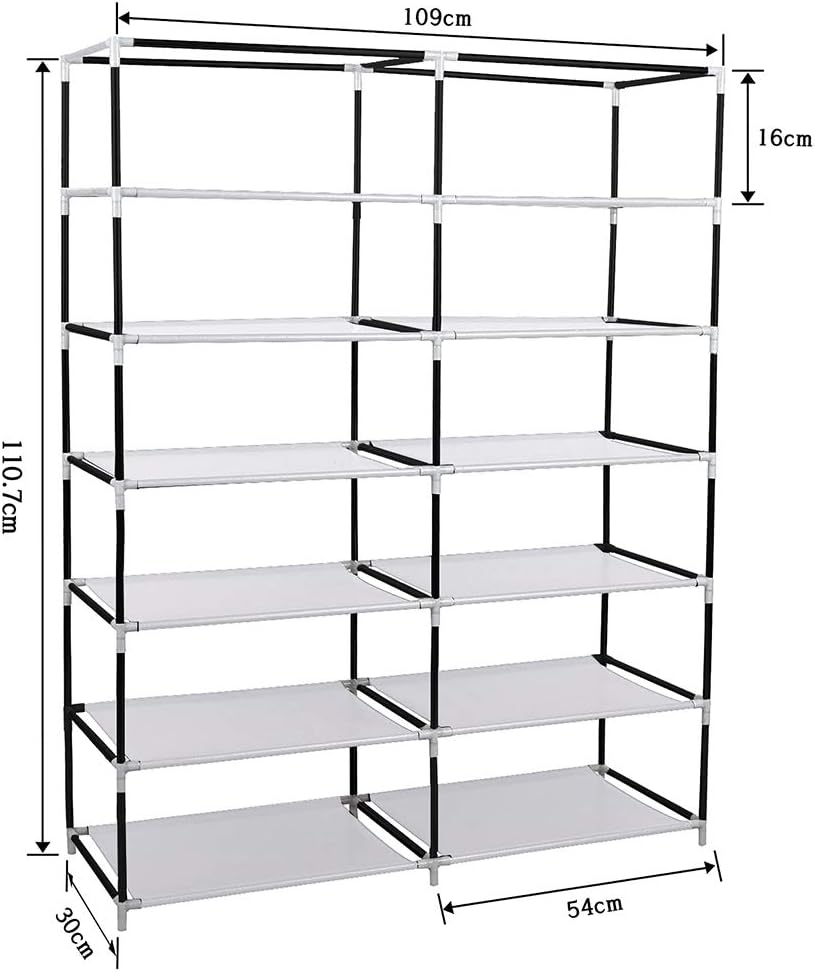 T-LoVendo Scarpiera doppia con copertura in tessuto Scaffali a 6 altezze Organizzatore di scarpe grande portatile leggero