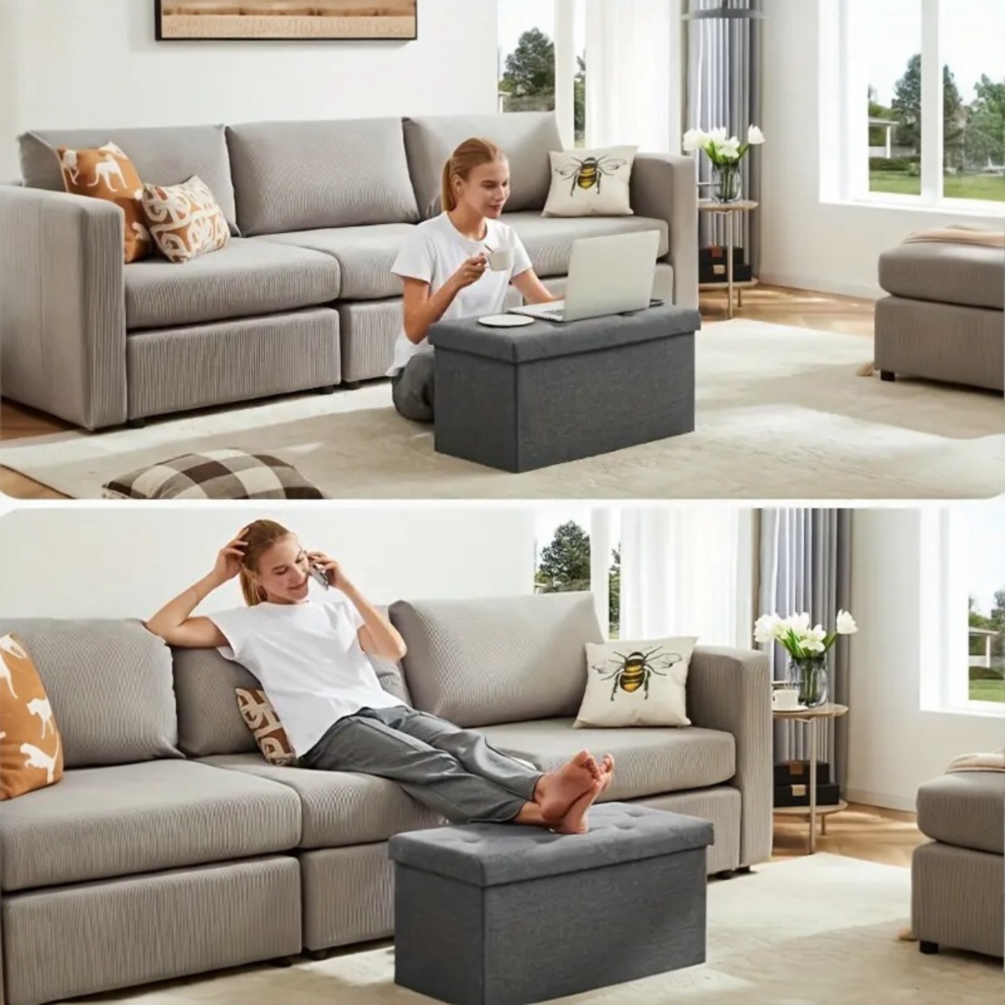 Puff Storage, Folding Storage Trunk, Foorest Stool, Cube Bench, Suporta até 300 kg, para sala de estar, quarto, entrada. Trunk Puff Storage Stool Otomano Linen Stool Seat Footrest (cajon-001 2190 D7)