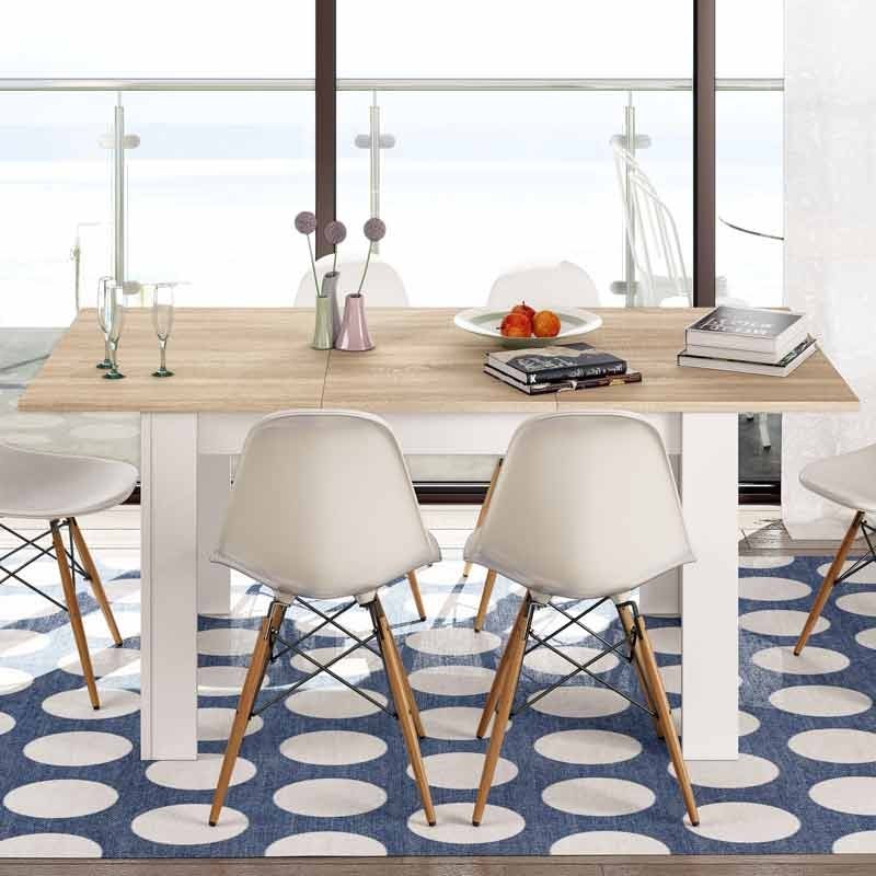 Miroytengo Mesa Salón Comedor Extensible Kendra Blanco y Roble 140-190x78x90 cm