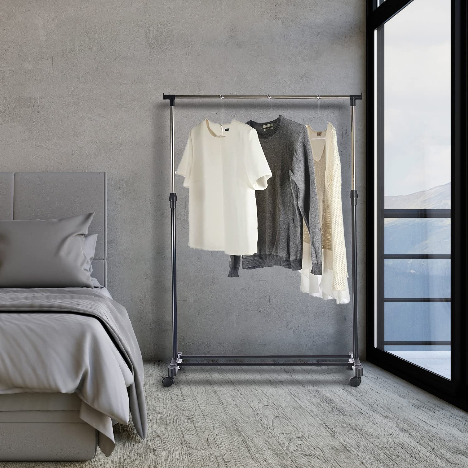 Perchero de Pie con Ruedas, Acero Inoxidable, DOBLE 80x43x90 a 160 cm, Perchero de Ropa Burro, Estructura Metalica Extensible, Organizador de Perchas y Ropa