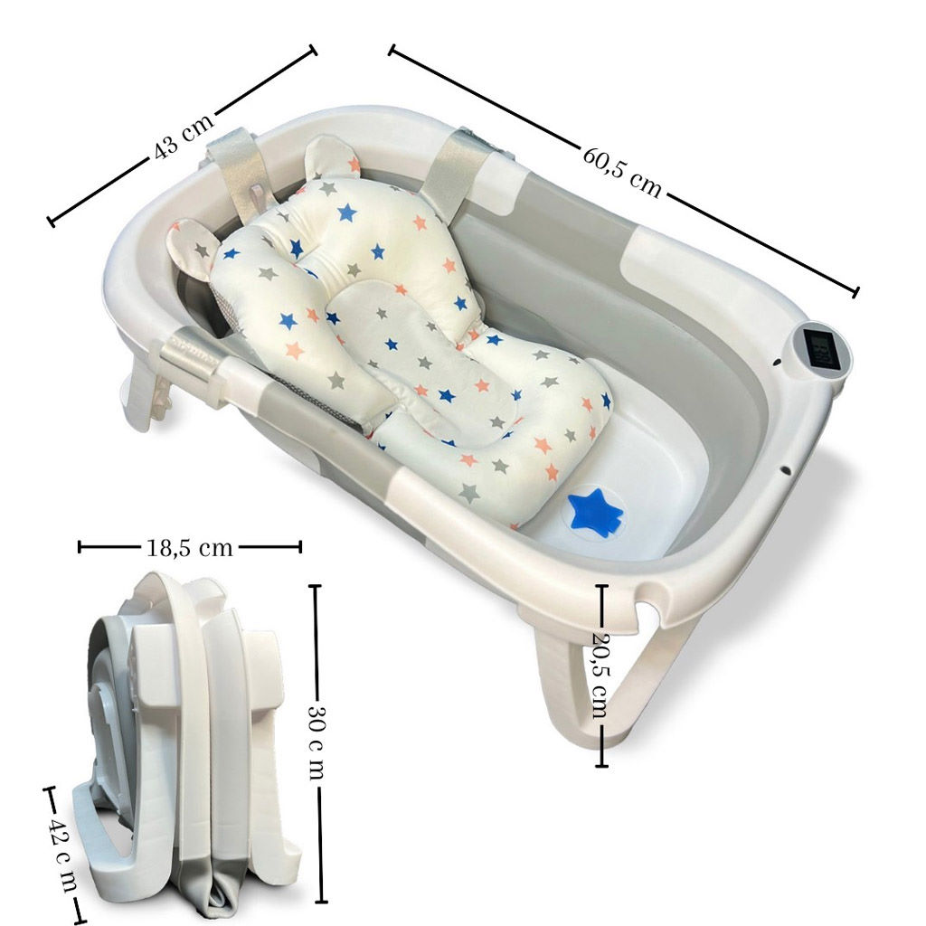 BATHBY Bañera bebé plegable OASIS con termómetro y cojín reductor, color Gris