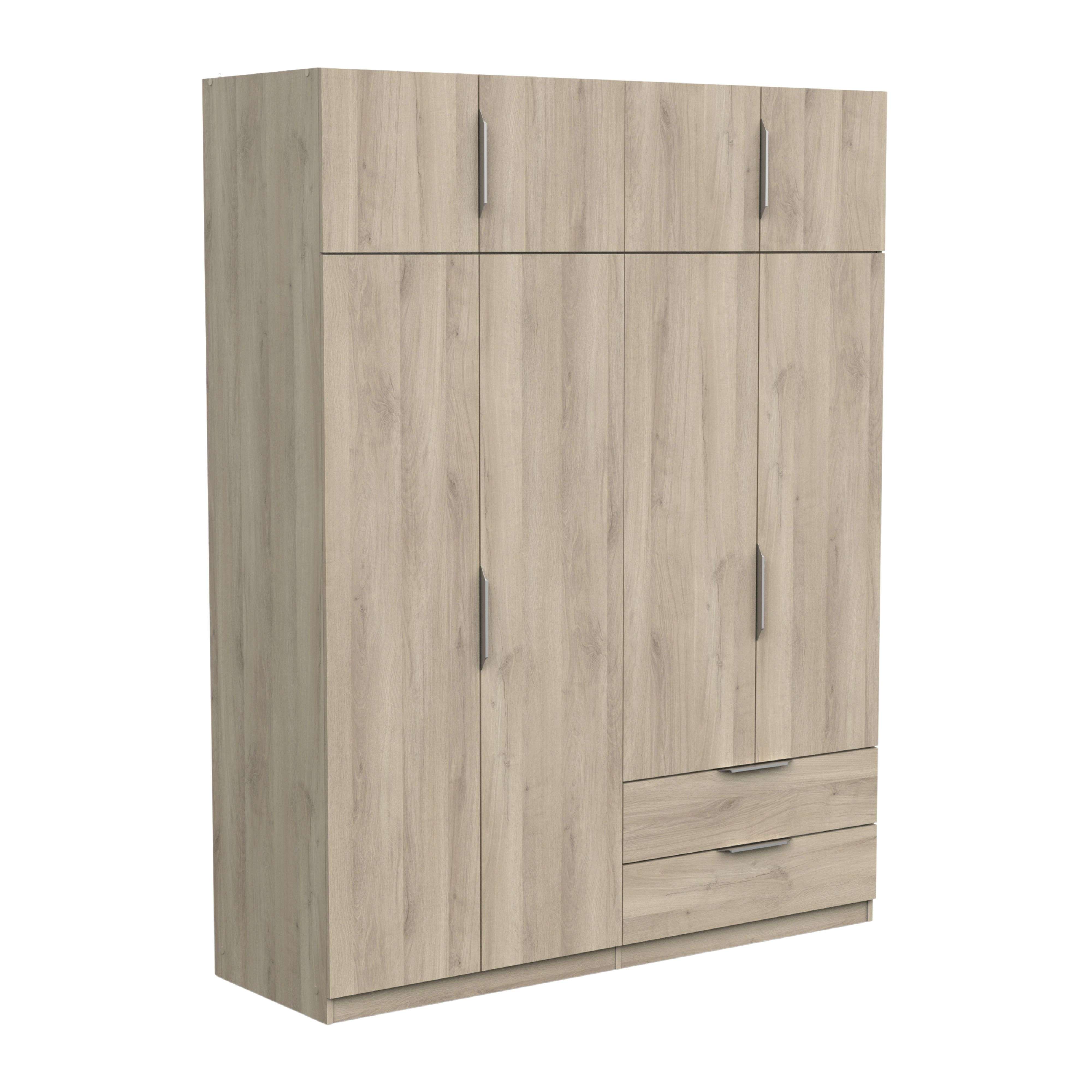 Armario Grande Dormitorio Ghost 8 Puertas y 2 Cajones Blanco Mate o Roble Kronberg o en Blanco y Roble 203x158x51 cm