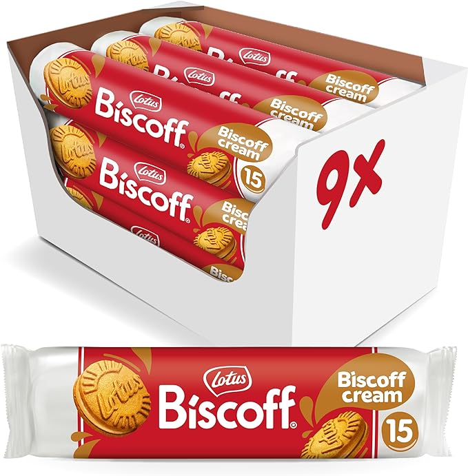 Lotus Biscoff | Galletas Rellenas de Crema Biscoff | Vegana | 15 Galletas por Pack | 9 x 150g (1,35kg)