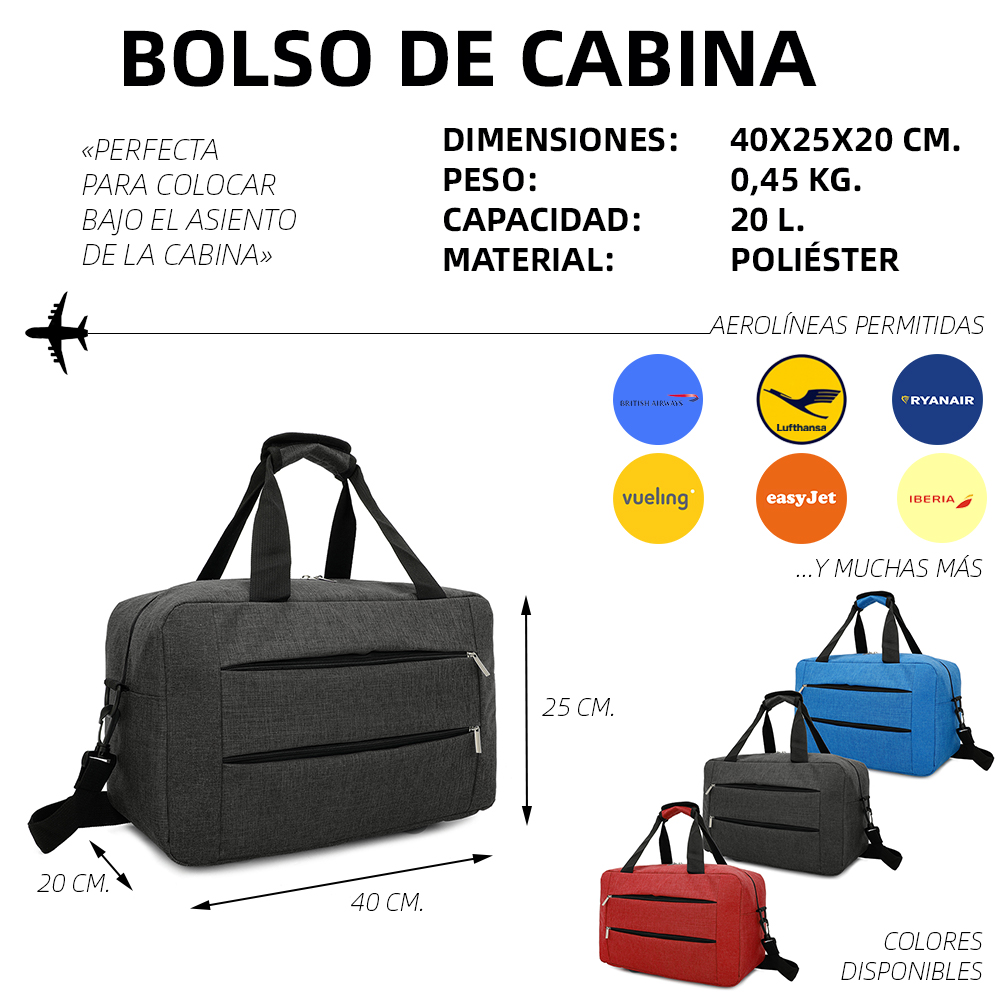 Bolsa de cabina Ryanair 40x20x25 cm 10kg equipaje de mano bolso de cabina Vueling de tela impermeable