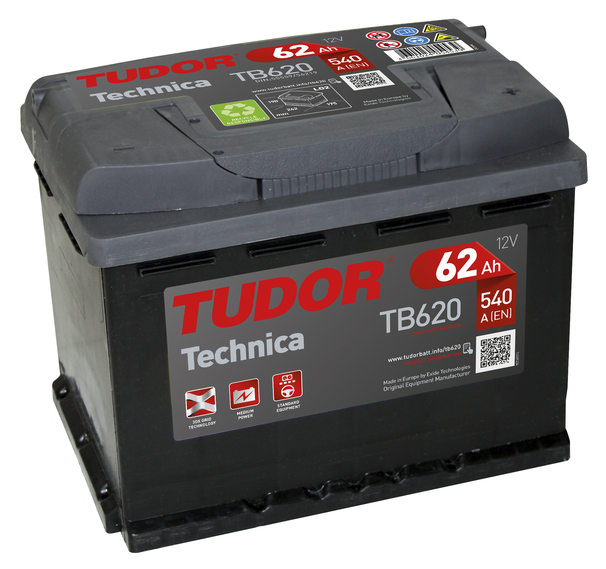 Batería Tudor TB620 62.0 H5 para Vehículos - Alta Capacidad
