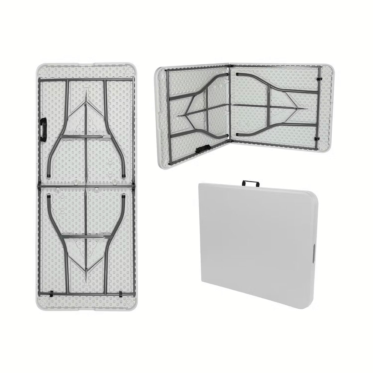 Mesa Dobrável Resina Reforçada-Casa Nyana Portátil e Segura 180x74x74 cm/180x70x74 cm/150x70x74 cm Ideal para Acampar, jardim e eventos Estrutura de aço e pés antiderrapantes impermeáveis e carga até 150kg Espaço para 2-8 pessoas