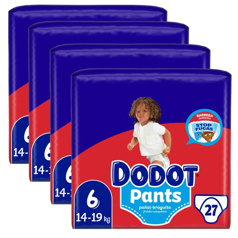 Dodot Pañales Bebé Pants Talla 6 (14-19 kg), PACK DE (27, 54, 81, o 108) Pañales, Pañal-Braguita con Ajuste 360° Anti-Fugas, Pack Mensual