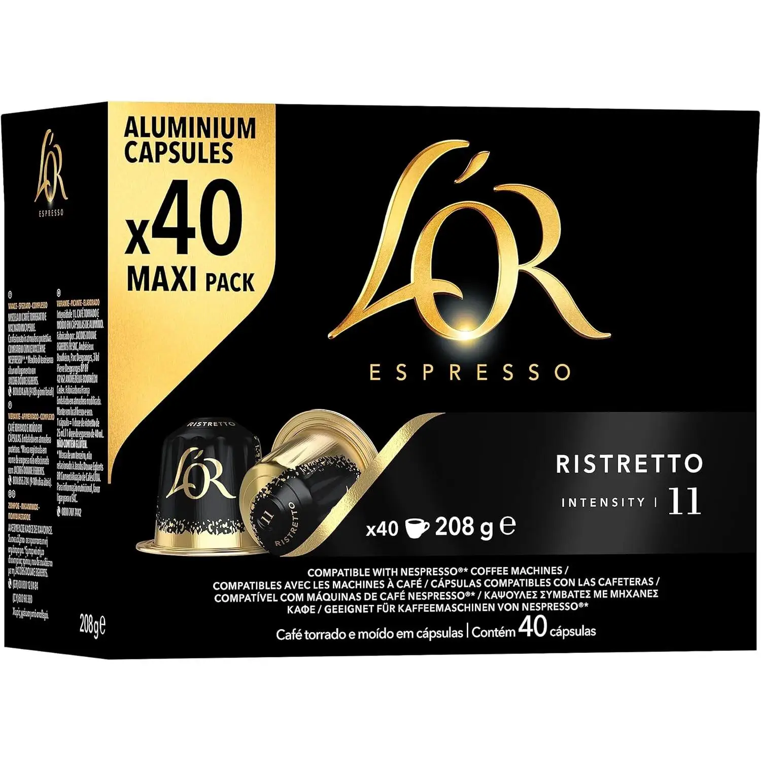 L'OR ESPRESSO café descafeinado Ristretto intensidade 40 cápsulas compatíveis com máquinas Nespresso