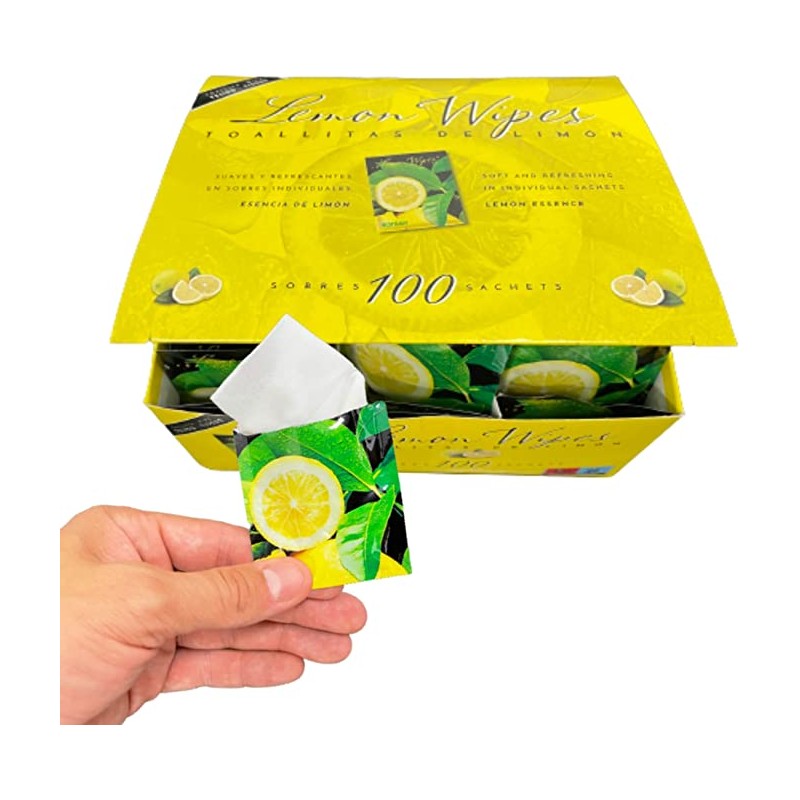 Toallitas de limon 100 unidades en sobres individuales- ALMERICORP