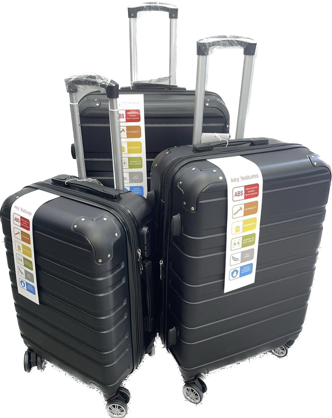 maletas giratorias de alta capacidad con 4 ruedas de S/20, M/24 y L28 pulgadas - Material de ABS - Cerradura de combinación numérica