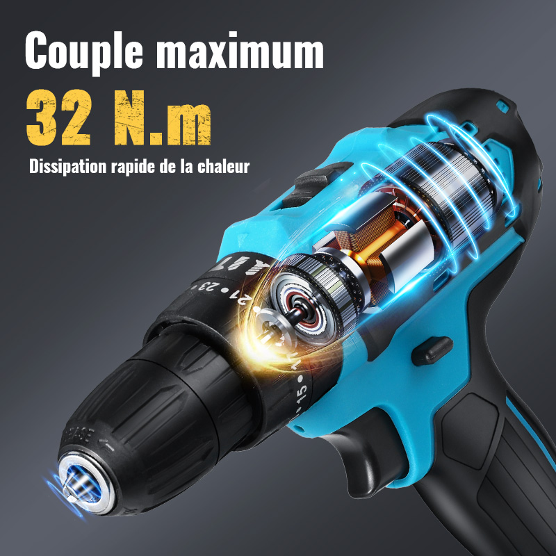 28V Cordless Impact Drill High Power Rechargeable Electric Screwdriver Electric Hammer Drill Power Tools With 2 batteries