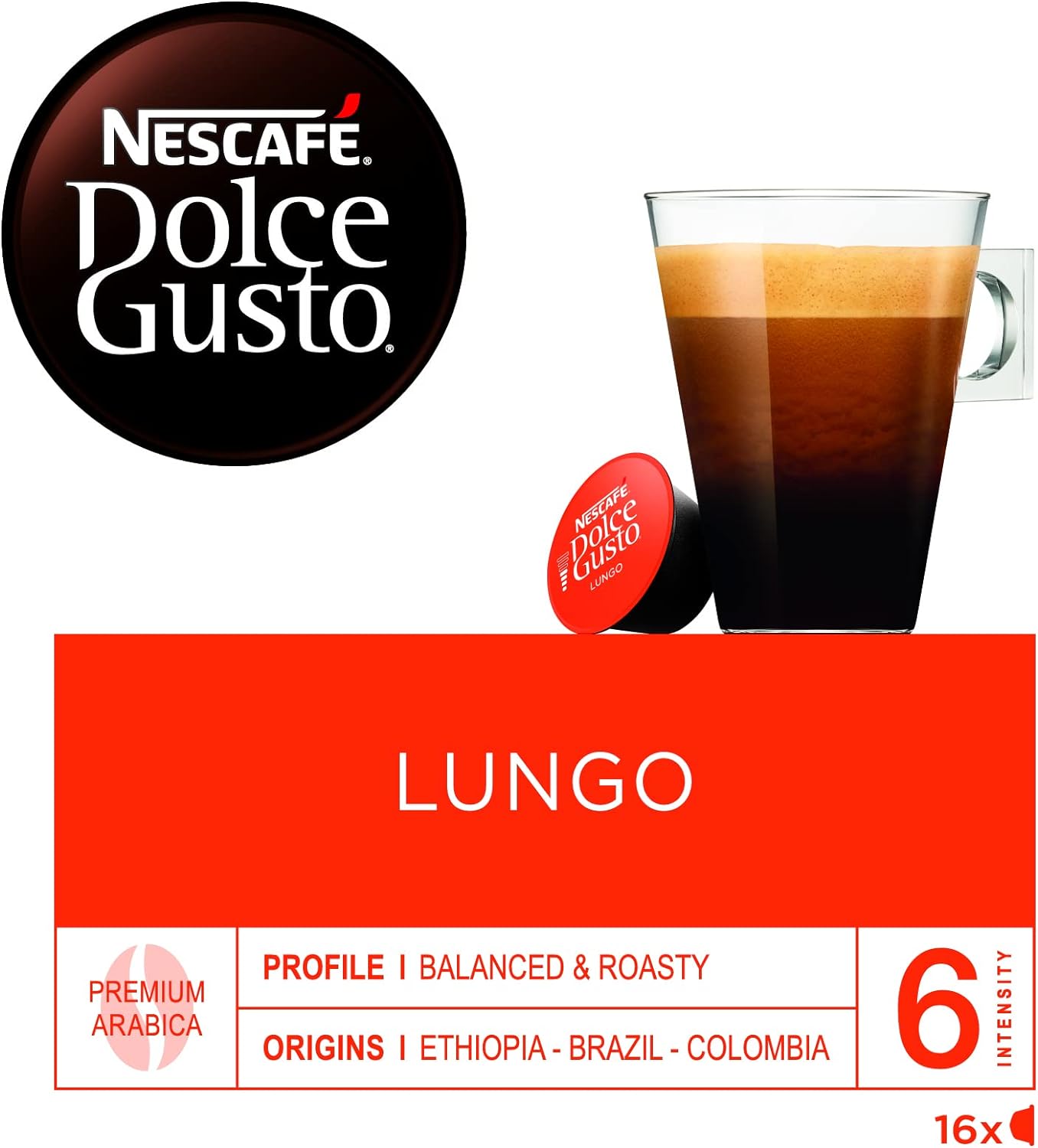 Nescafé Dolce Gusto LUNGO, Pack de 3 x 16 Cápsulas - Total: 48 Cápsulas de Café lungo, alarga tu momento de placer.