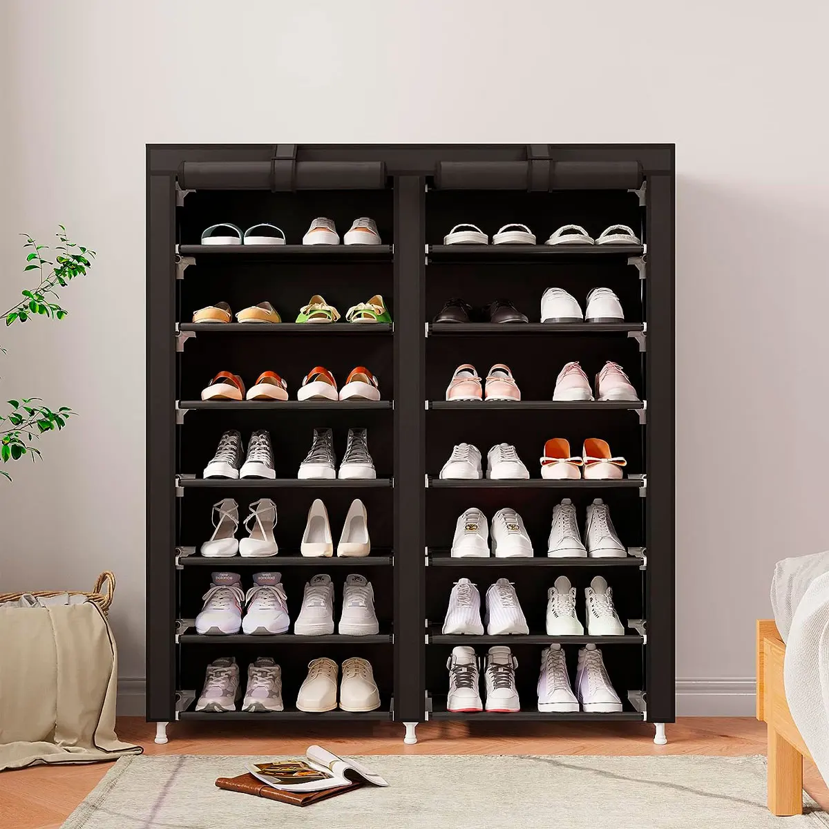 Nyana Sapateira Home Pano com 2 Portas com Zíper 125x92x28.5 cm Capacidade até 42 pares Calçado Organizador Leve e Portátil Protege o Calçado da Poeira e Umidade