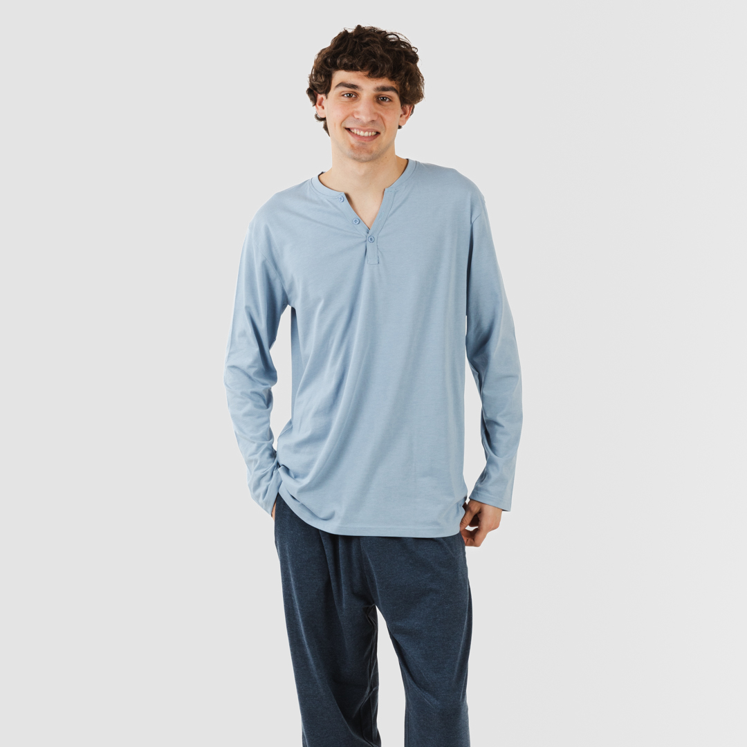 Pijama Hombre TRAMAS+ con Camiseta Manga Larga y Pantalón Largo - Cintura Elástica y Bolsillos Laterales - Ideal para Entretiempo