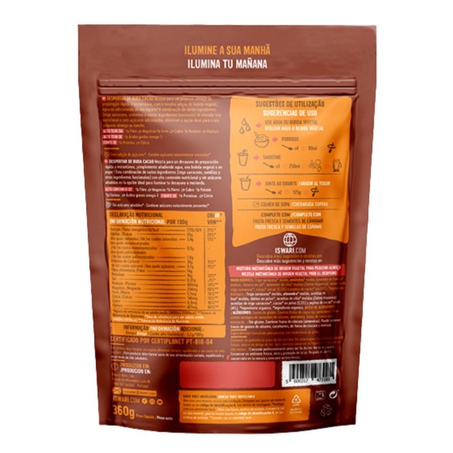Despertar de Buda de Cacao Sin Gluten Bio Vegan 360g Iswari