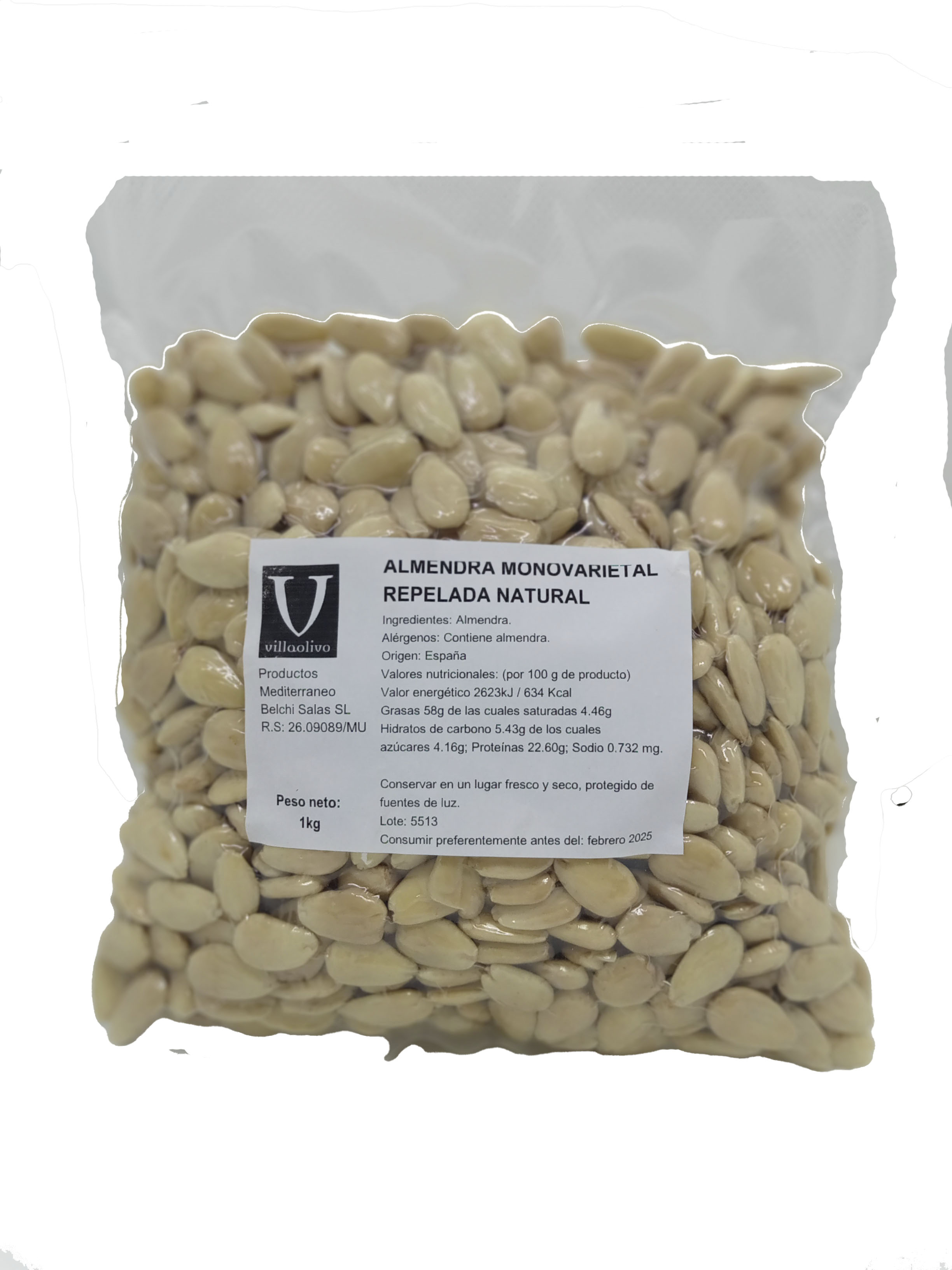 Villaolivo - Almendra pelada   Almendra Cruda  Bolsa 1 kg