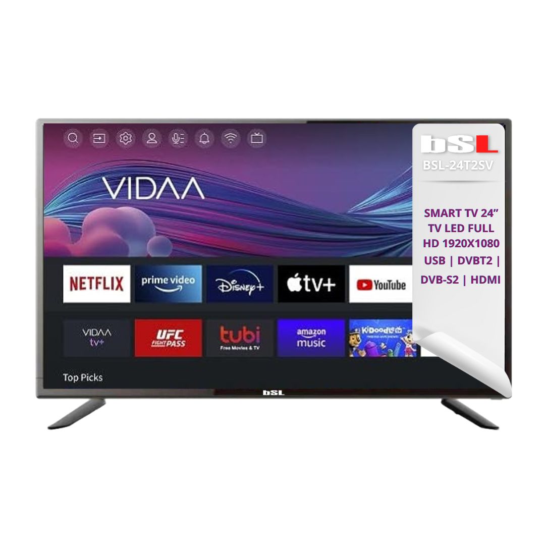 BSL-24T2SV VIDAA SMART TV 24 Pulgadas | WIFI | RJ45 | Resolución FULL HD 1920x1080p | USB | DVBT2/S2/C | Youtube, Netflix, Disney +, Dazn, Prime | HDMI