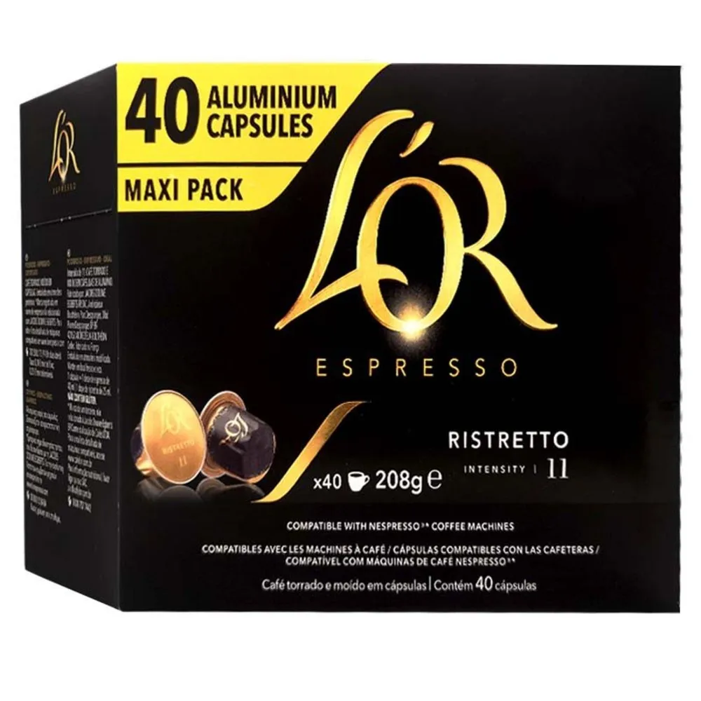 3 caixas Ristretto L'OR 40 cápsulas Maxi Pack compatíveis com Nespresso 8711000390214