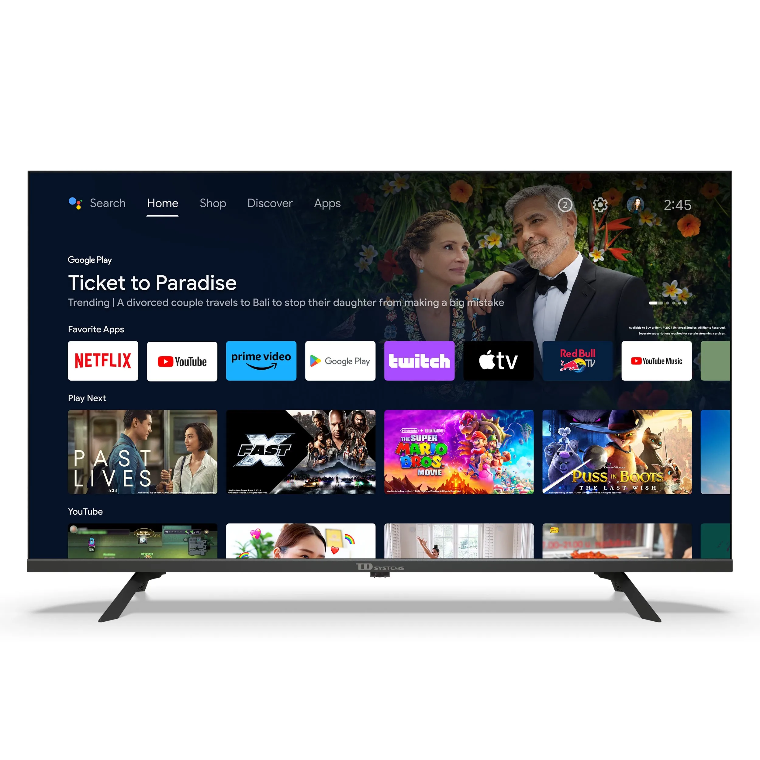Smart TV 40 polegadas Qled Full HD Hey Google Official Assistant com controlo por voz. TV Android 14 - TD Systems K40DLK21GLQ