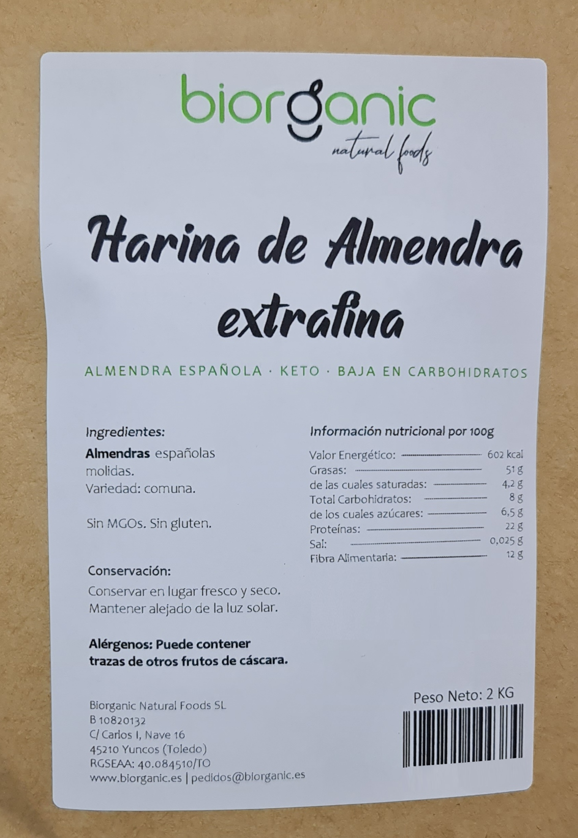 Harina de Almendra EXTRAFINA 2kg KETO, 100% natural – SIN GLUTEN – Biorganic