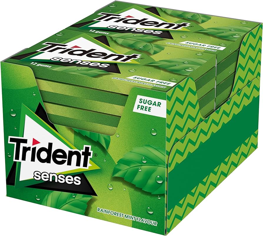Trident Senses Chicles sin Azúcar con Sabor Tropical hierbabuena berry sandía 23G*12