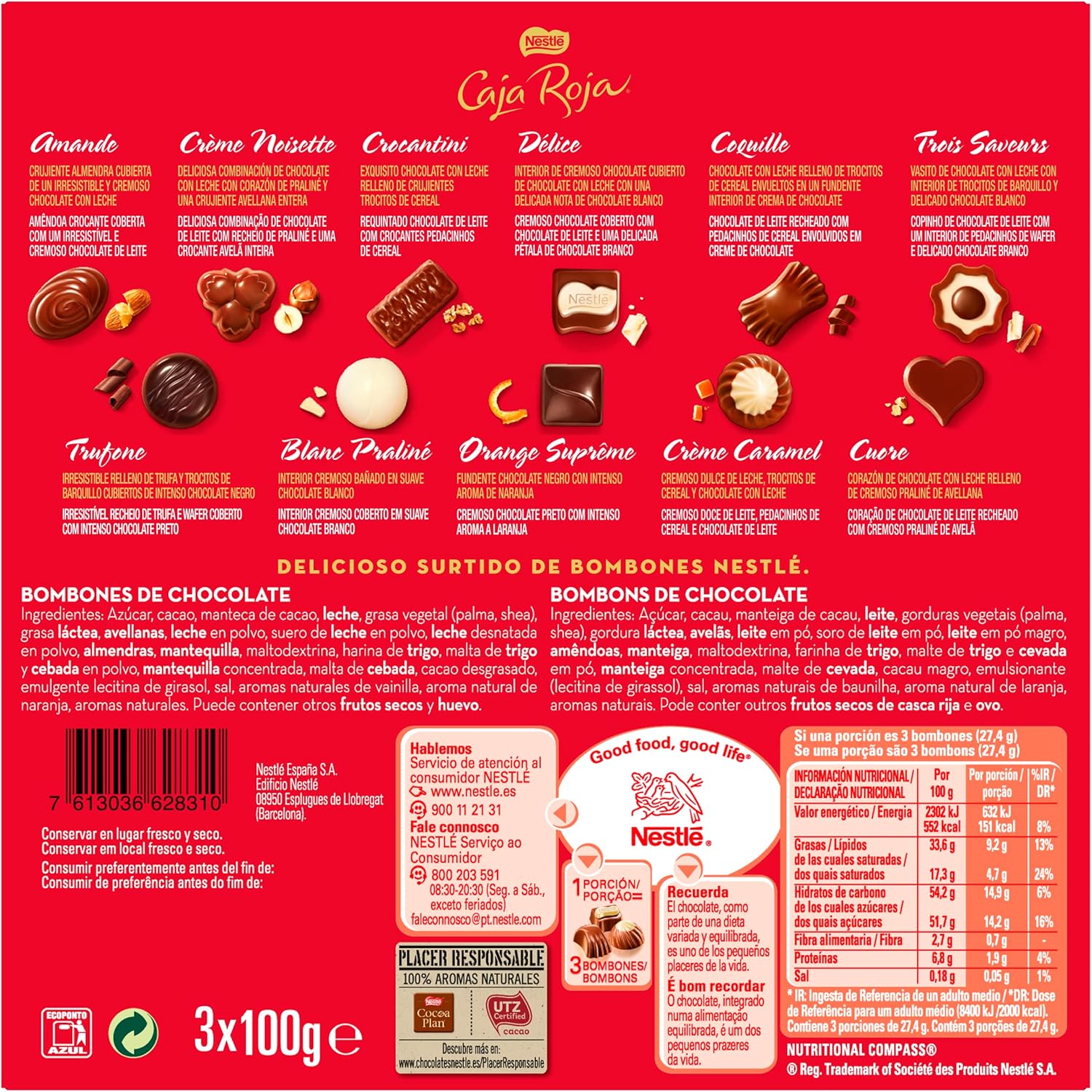 NESTLE Caja Roja Bombones de chocolate con leche 100gX3 cajas [PACK 2+1]