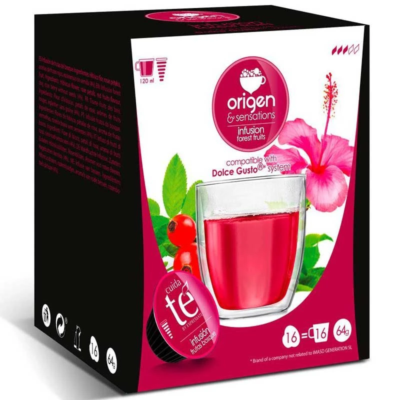 4 caixas de chá de frutos silvestres 16 cápsulas Origen & Sensations, compatíveis com Dolce Gusto 8435336216092