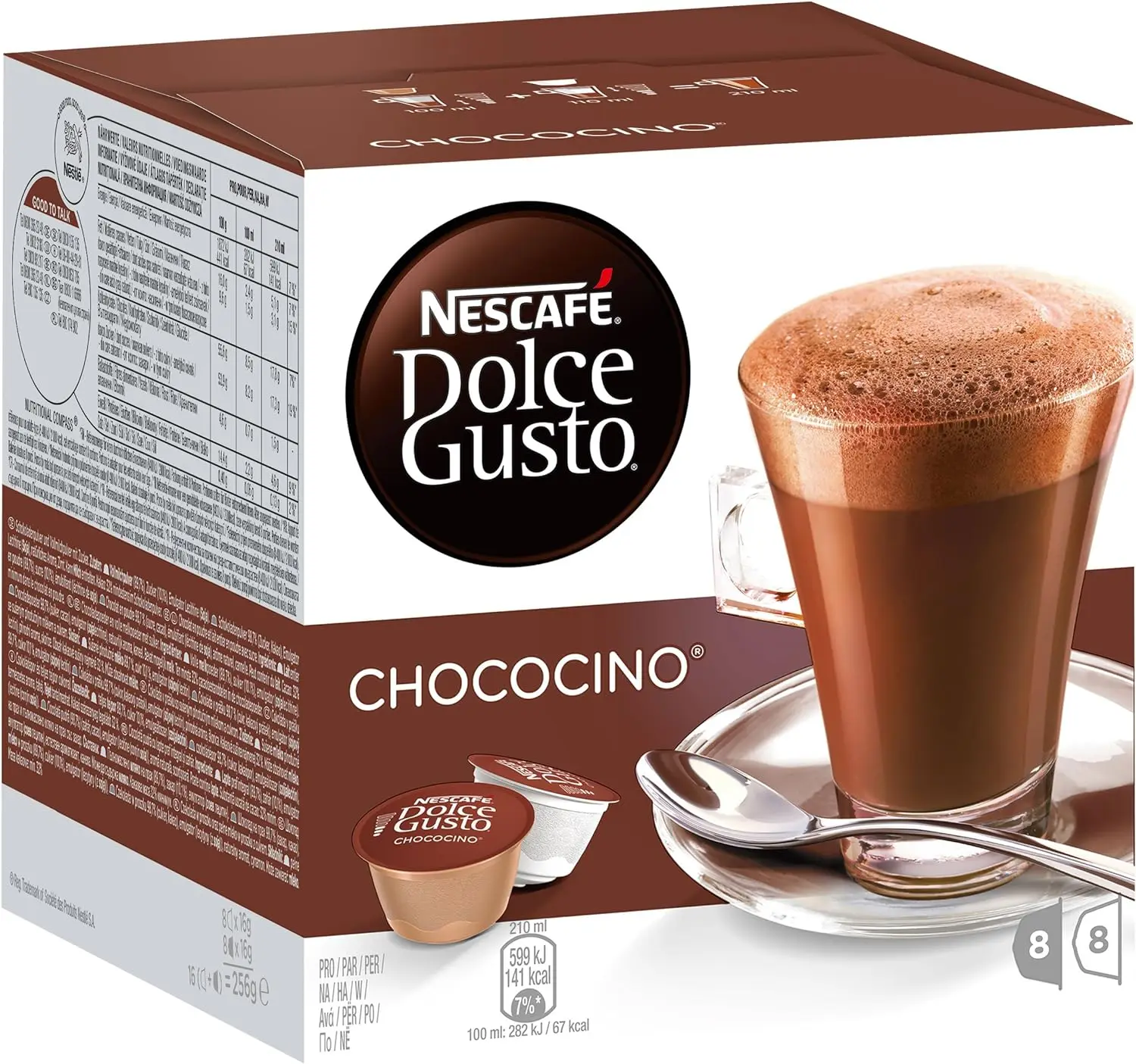 Nescafé Dolce Gusto Set Basic: Lungo, Cappuccino, Latte Macchiato, Espresso, Chococino, Crema Grande, 6 x 16 Cápsulas