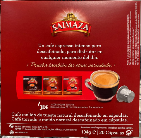 DESCAFEINADO Saimaza 10 caixas de 20 cápsulas compatíveis com Nespresso 8410091070615