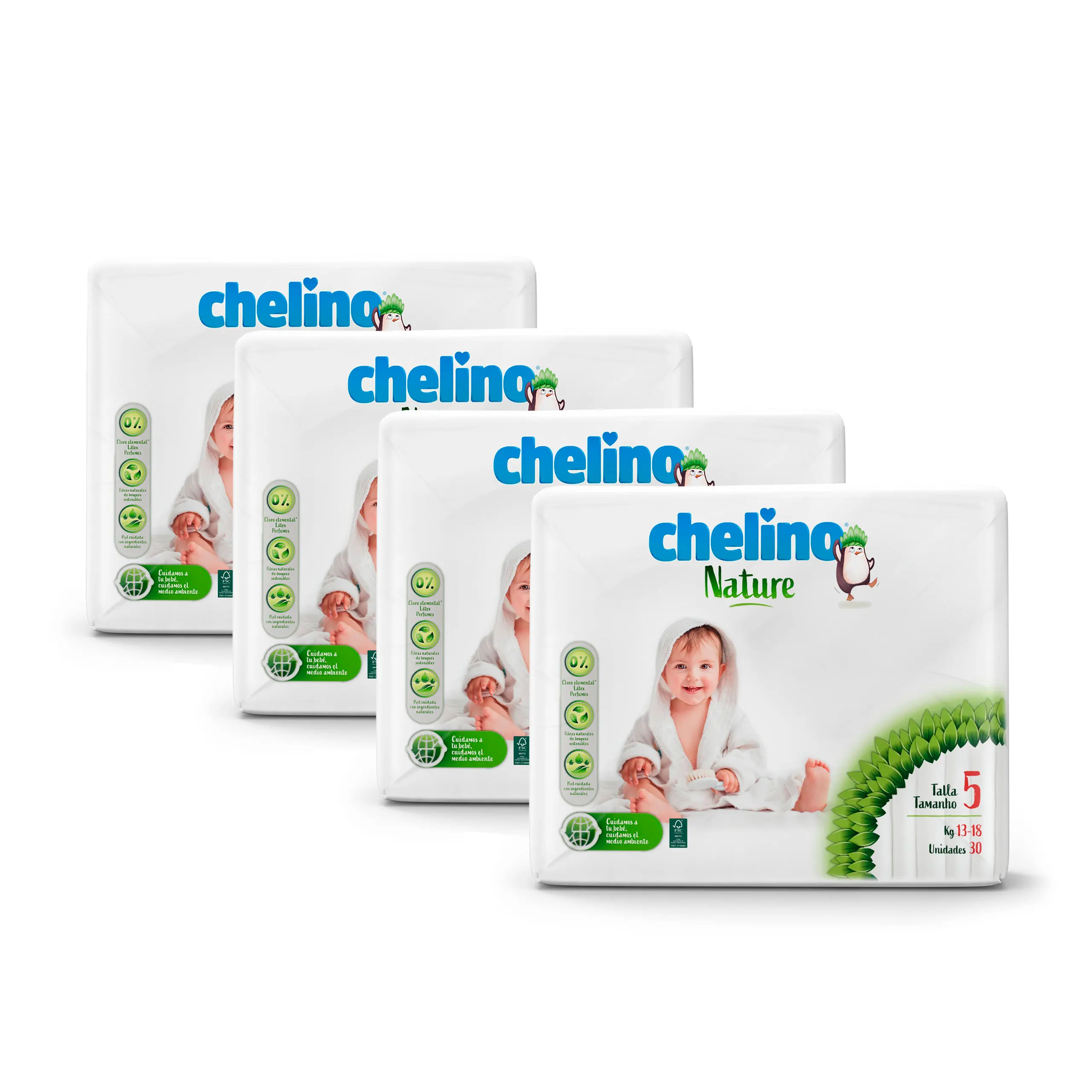 CHELINO NATURE PACK AHORRO PAÑALES Talla 5 (13-18Kg) 120 pañales ( 4 paquetes de 30 unidades)