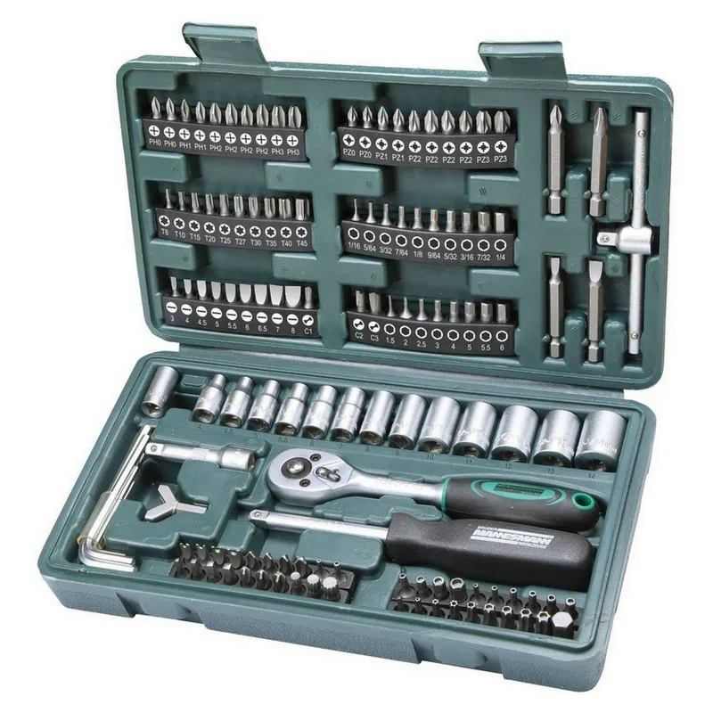 Maletin de Herramientas Mannesmann M29166 - 130 pcs - Caja Maleta Taller completo, llaves de vaso, carraca, allen.