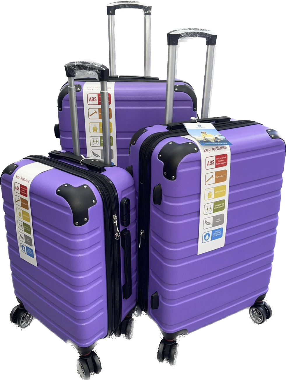 maletas giratorias de alta capacidad con 4 ruedas de S/20, M/24 y L28 pulgadas - Material de ABS - Cerradura de combinación numérica