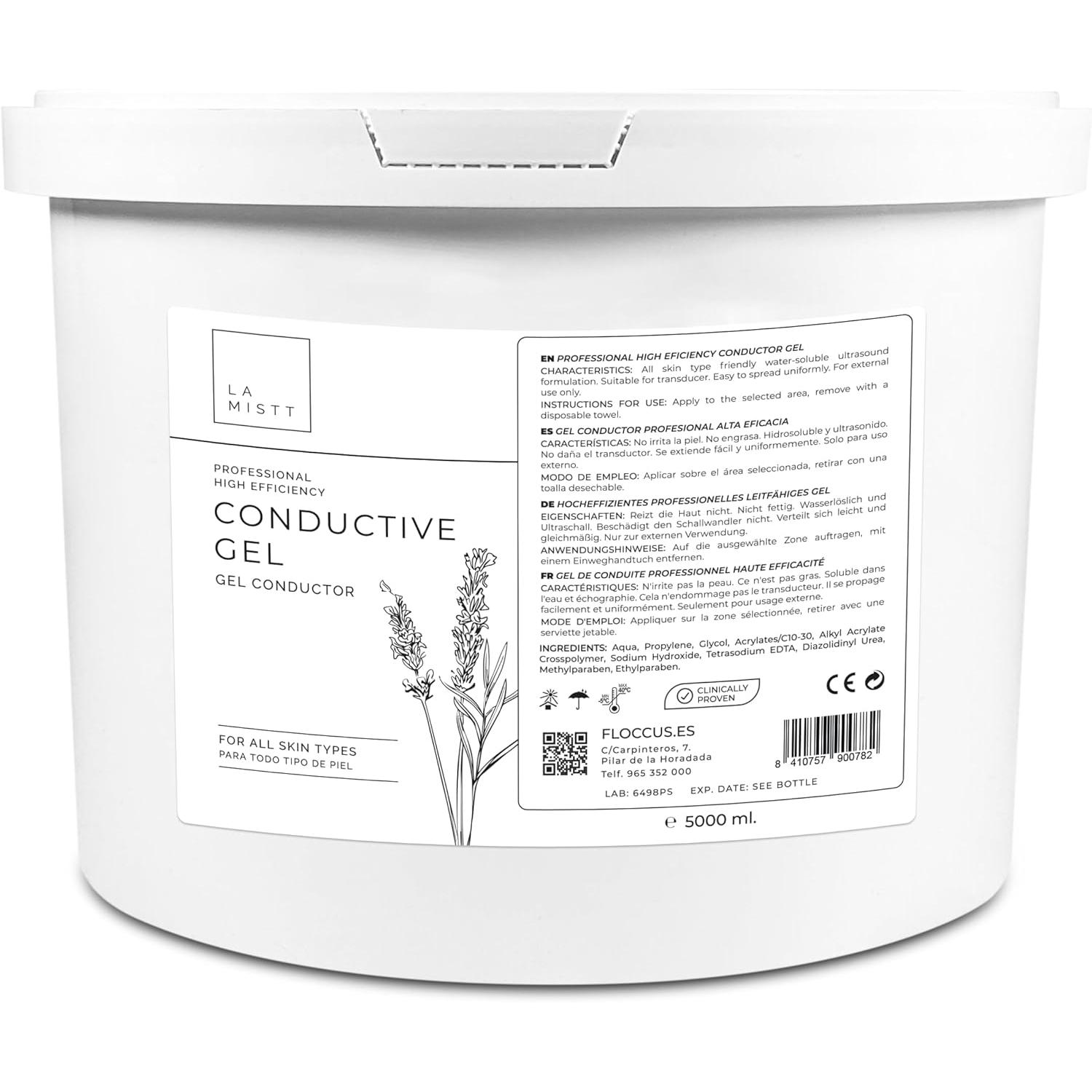 Gel Conductor Cubo 5L - Gel Conductor Profesional para Electroestimulación, Electrodos, Ultrasonidos, Cavitación, Aparatología Profesional