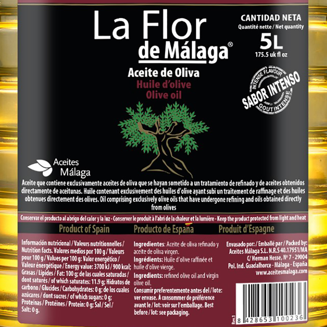 ACEITE DE OLIVA INTENSO LA FLOR DE MALAGA PET GARRAFA TRANSP. ASA NEGRA 5L