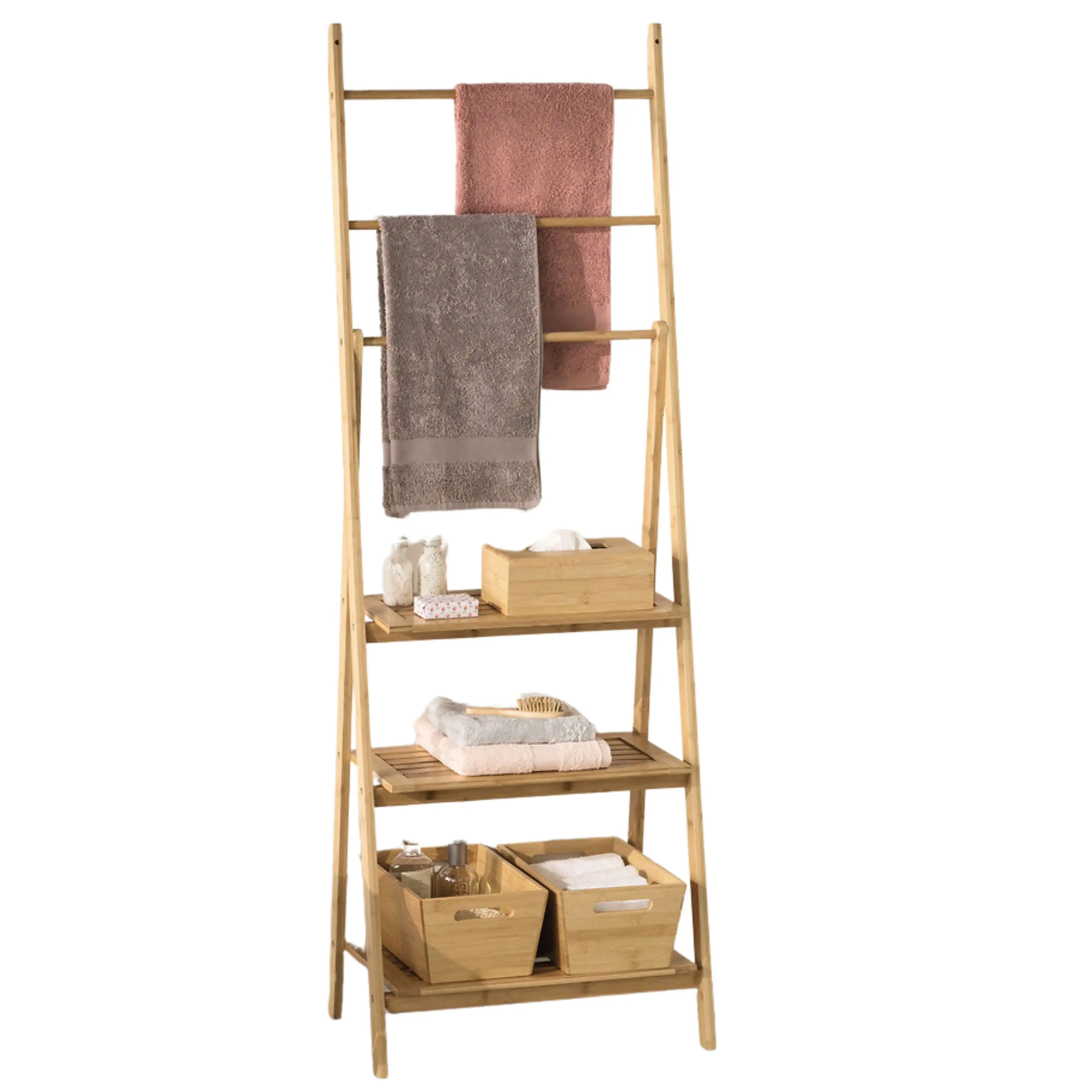Cabide com 3 Barras e 3 Prateleiras Castanho 53x152 cm