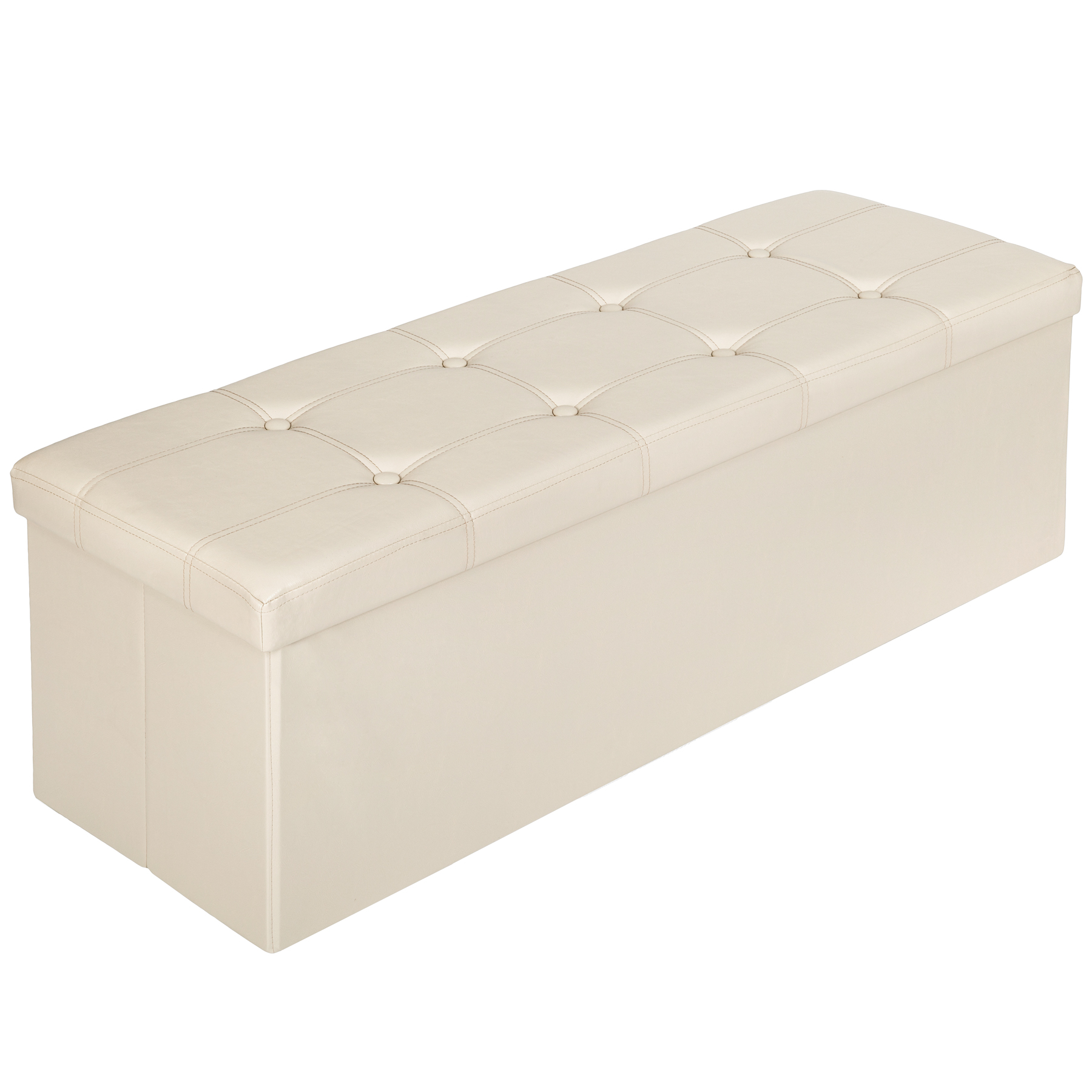 Tectake - Taburete plegable con caja de almacenamiento rectangular 110 x 38 x 38 cm  Taburete puf con espacio para almacenar  Funda decorativa de piel sintética y asiento acolchado  Plegable, compacto