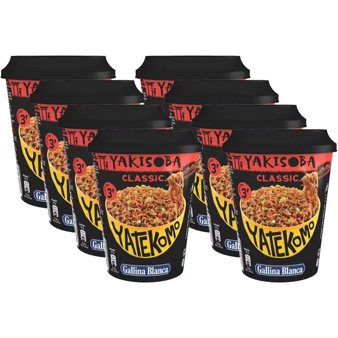 Yatekomo Yakisoba Clásico Vaso 93gr Pack 8 - Fideos japoneses deliciosamente sazonados