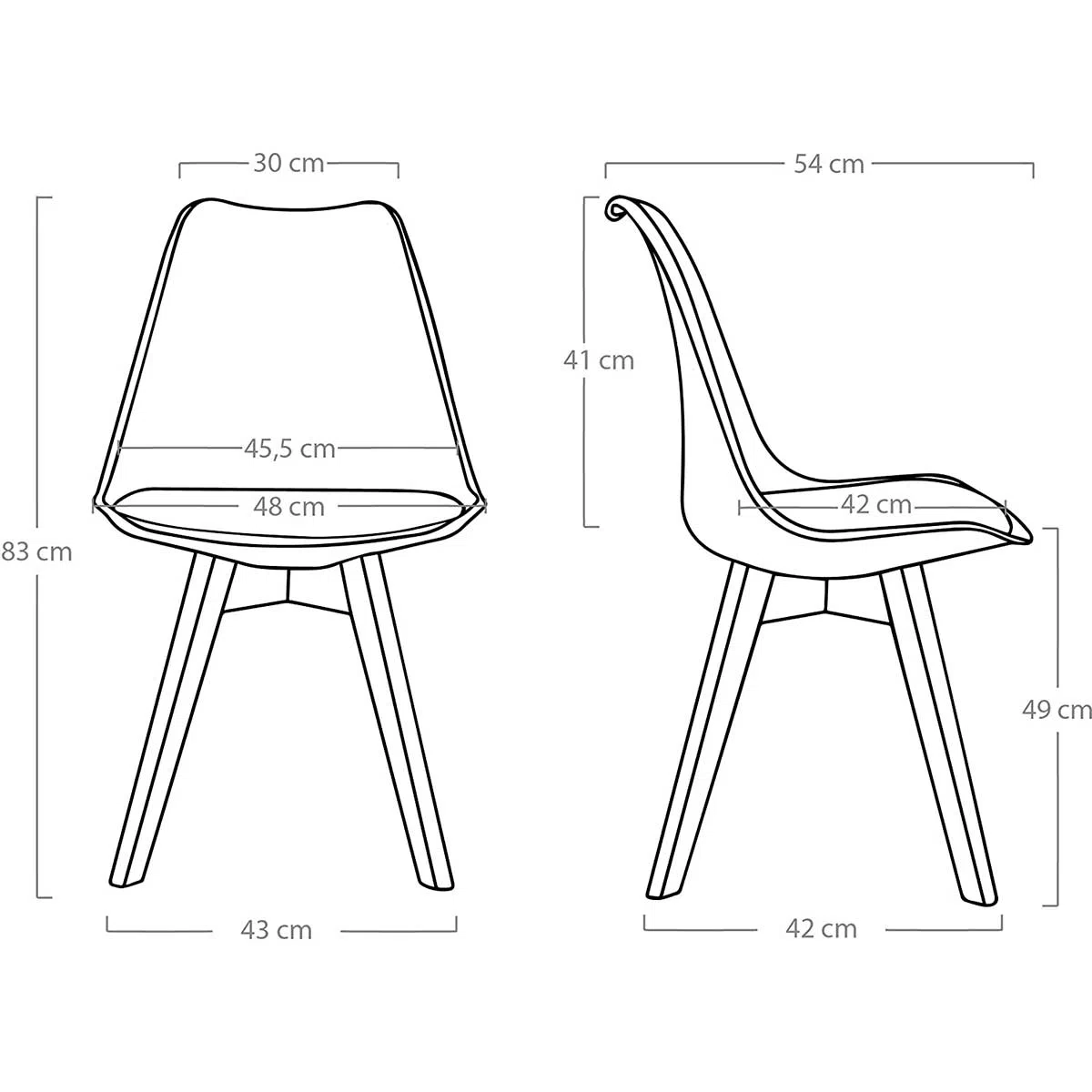 Pack de 4 sillas Fina - Patas de Madera - Estilo nórdico -  Varios colores disponibles.