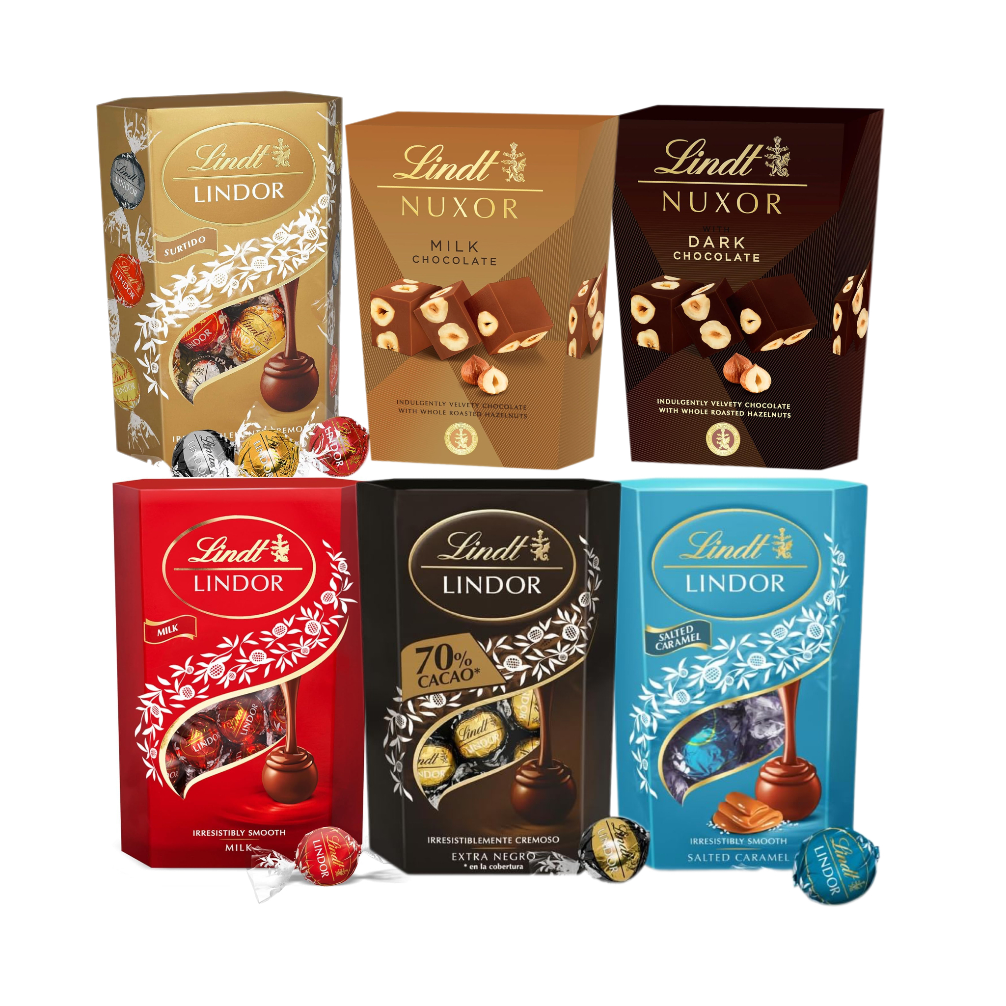Lindt PACK 2 bombones LINDOR y NUXOR 200g x2, 6 sabores disponibles