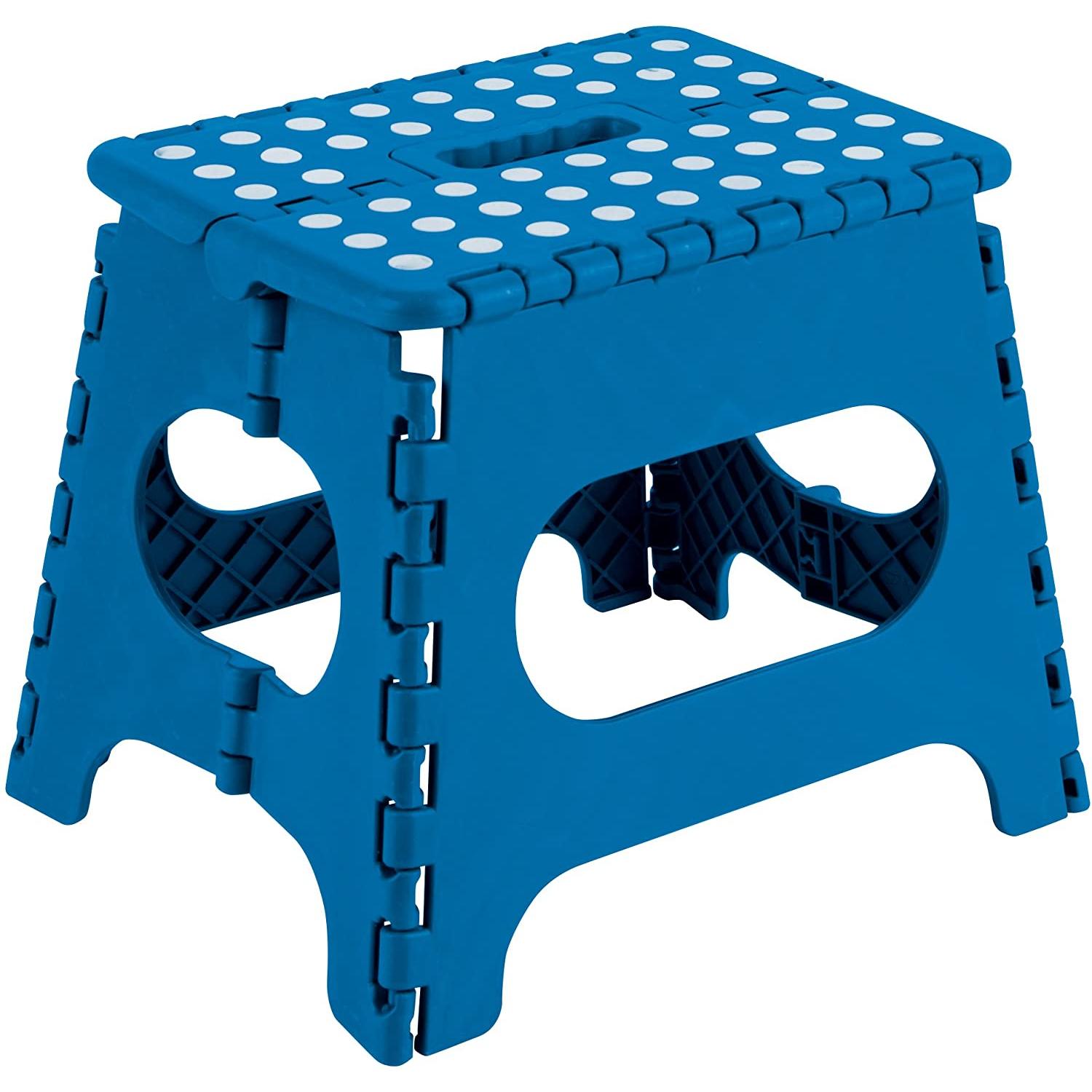 Taburete plegable multiusos infantil azul de varias medidas de altura: 27 cm, 32 cm y 39 cm Arregui, ideal para niños con asa para transportar, Modelos: TB-027-A TB-032-A TB-039-A
